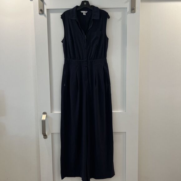 Athleta Brooklyn Heights Wide Leg Jumpsuit Navy Blue Size 10 Romper Sleeveless - Picture 2 of 8
